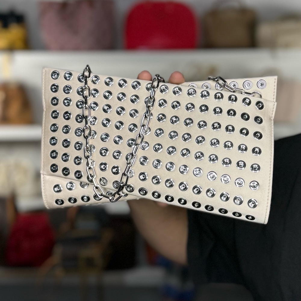 Christian Louboutin Studded Cream Leather Chain Shoulder Bag